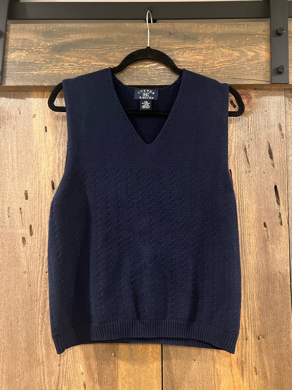 Vintage Cutter & Buck Navy Blue V-Neck Sweater Vest 100% Cotton Preppy Golf L